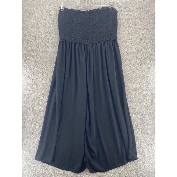 Torrid Jumpsuit Women 3 US 3X Black Smocked Tube Strapless Ruffle Wide Leg Gauzy - Picture 1 of 11